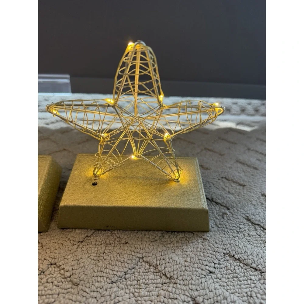 Gold LED Lighted‎ Wired Star Christmas Stocking Holder-set of 2